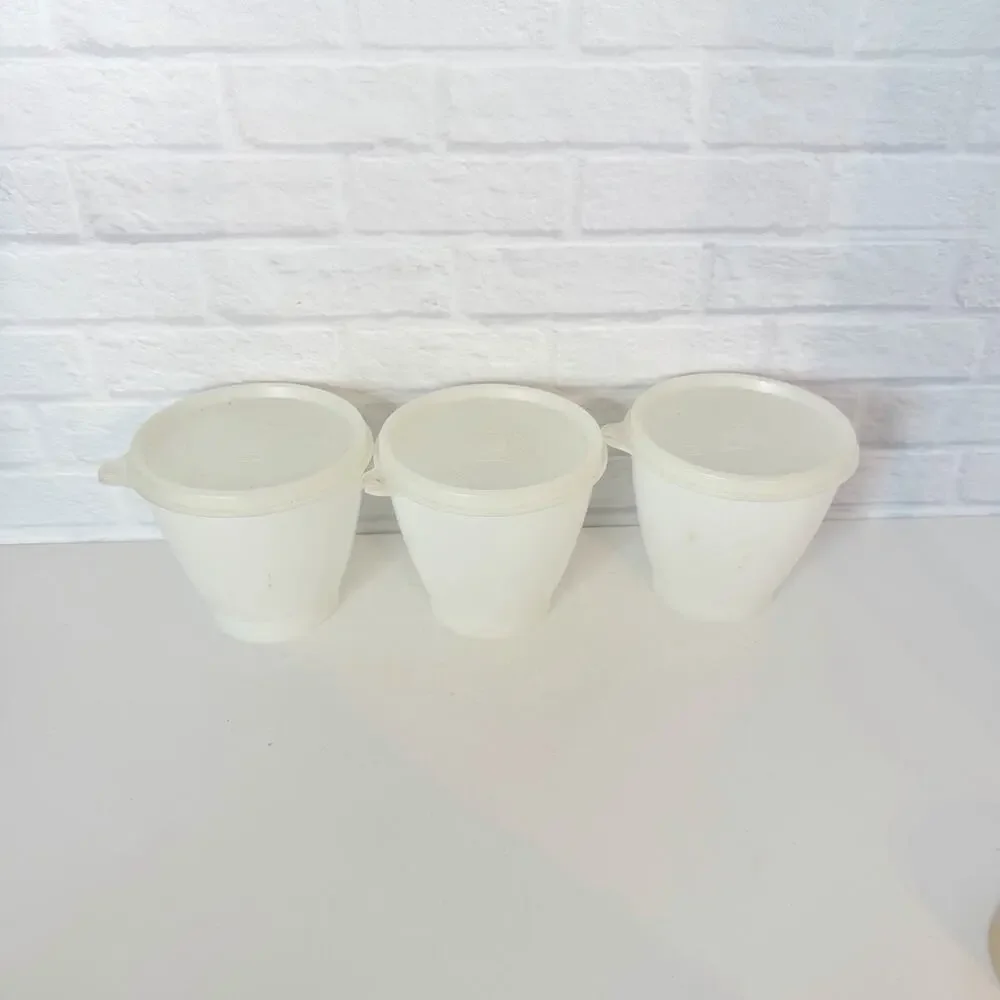 Vintage Tupperware Condiment Serving Caddy Almond 3 Containers Lids 757-2